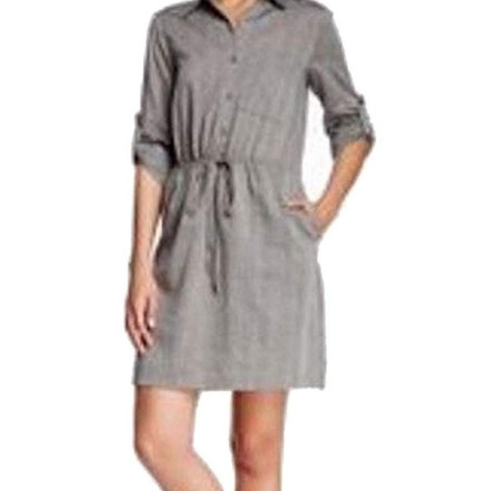 Max Studio Women's Grey Striped Cotton Shirt Dress
